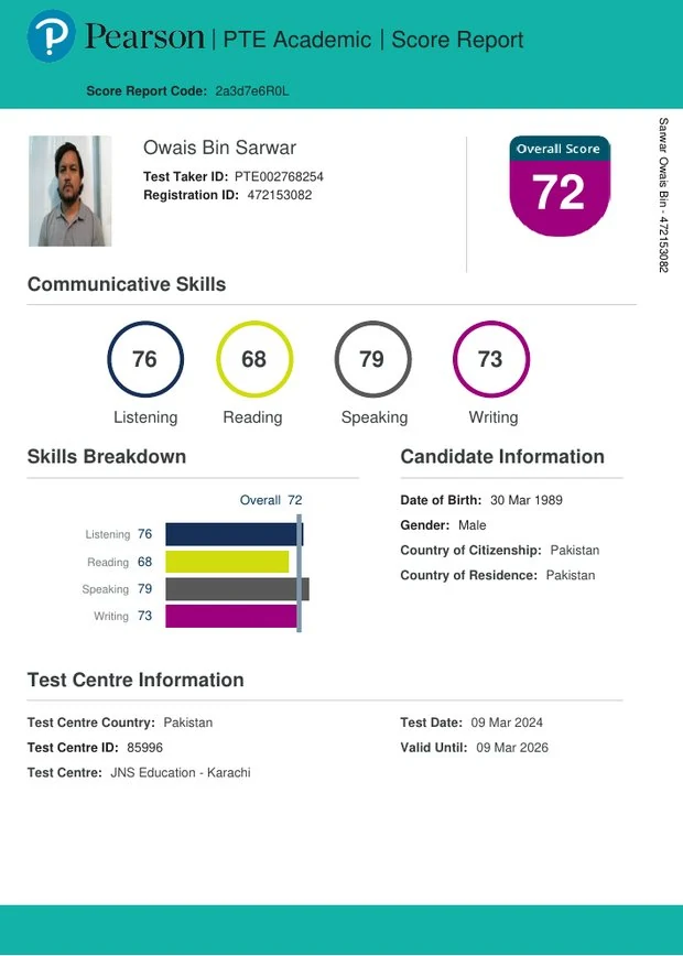 PTE 72 score report