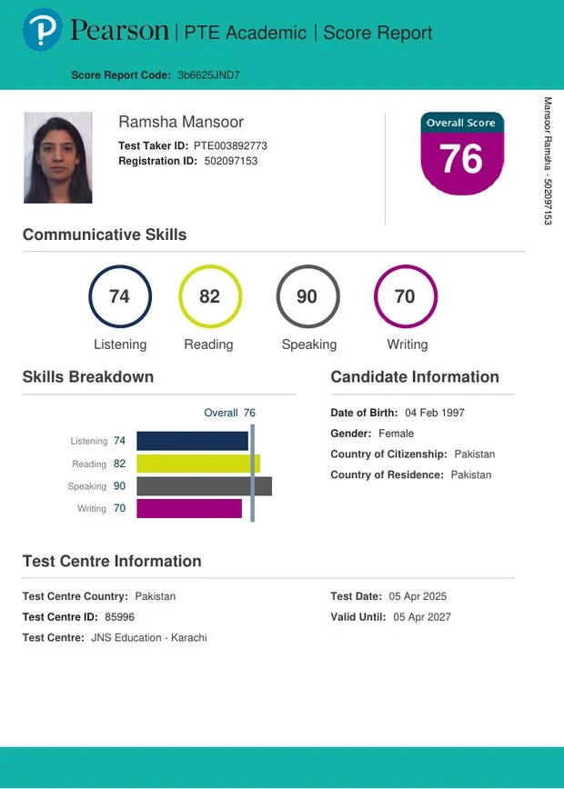 PTE 76 score report
